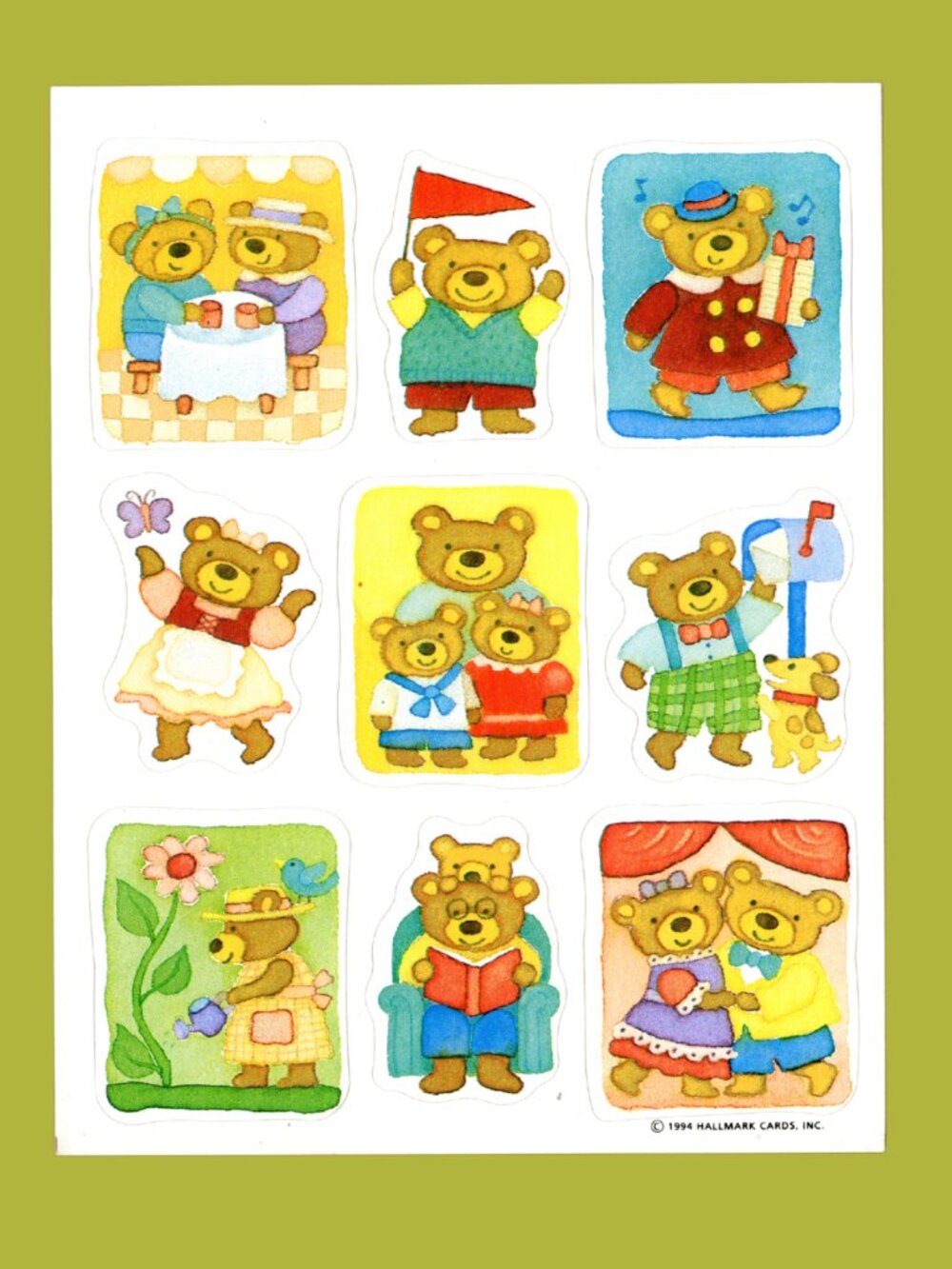 Hallmark Teddy Bear Family Sticker Sheet Vintage 1992 Craft & Collecting